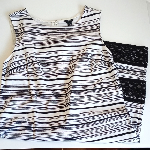 *** Relisted****  Ann Taylor Rayon/ Nylon Blend Stripe Lace Trim Dress 2 - Picture 8 of 12